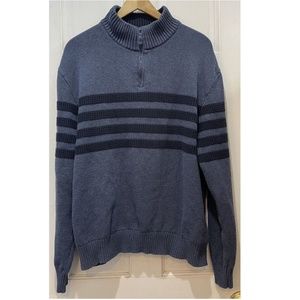 Tahari 100% Cotton Blue Striped 1/4 Zip Mock Neck Sweater SZ XXL (2XL)